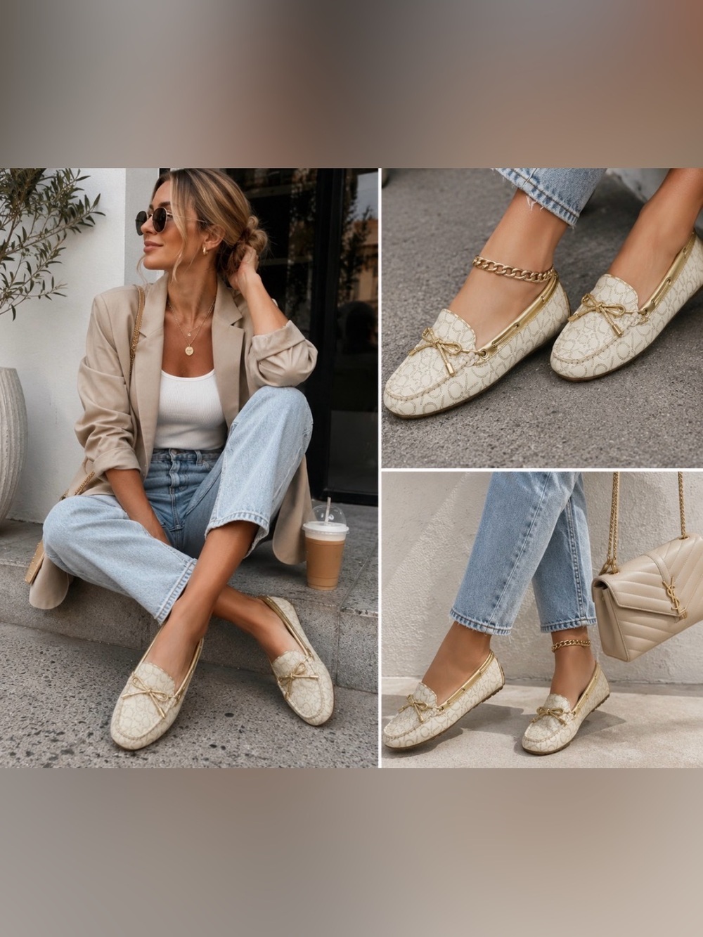 New CALVIN KLEIN WOMEN’S MOCCASINS SIZE 8.5 LAYA-T  GOLD BOW CK LOGO - Picture 2 of 7